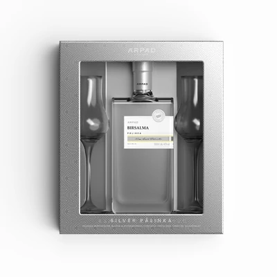 Silver Birsalma Pálinka ablakos díszdobozban 0.5L+ 2 db Tulipán pálinkáspohár  (40%)