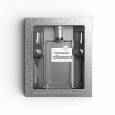 Silver Feketecseresznye Pálinka ablakos díszdobozban 0,5 L + 2 db Tulipán pálinkáspohár (40%)