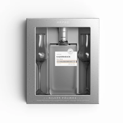 Silver Kajszibarack Pálinka ablakos díszdobozban 0.5L + 2 db Tulipán pálinkáspohár (40%)
