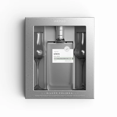 Silver Körte Pálinka ablakos díszdobozban 0,5 L  + 2 db Tulipán pálinkáspohár (40%)