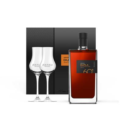 Dupla 60 Ágyas Cigánymeggy Pálinka díszdobozban 0.5L + 2 db Tulipán pálinkáspohár (60%)