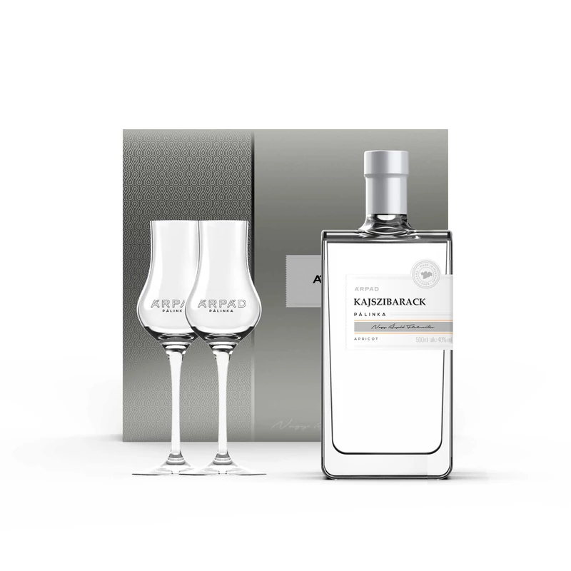 Silver Kajszibarack Pálinka díszdobozban 0.5L + 2 db Tulipán pálinkáspohár (40%)