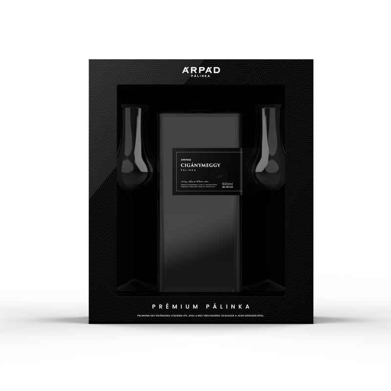 Prémium Cigánymeggy Pálinka díszdobozban 0.5L + 2db Tulipán Pálinkáspohár(40%)