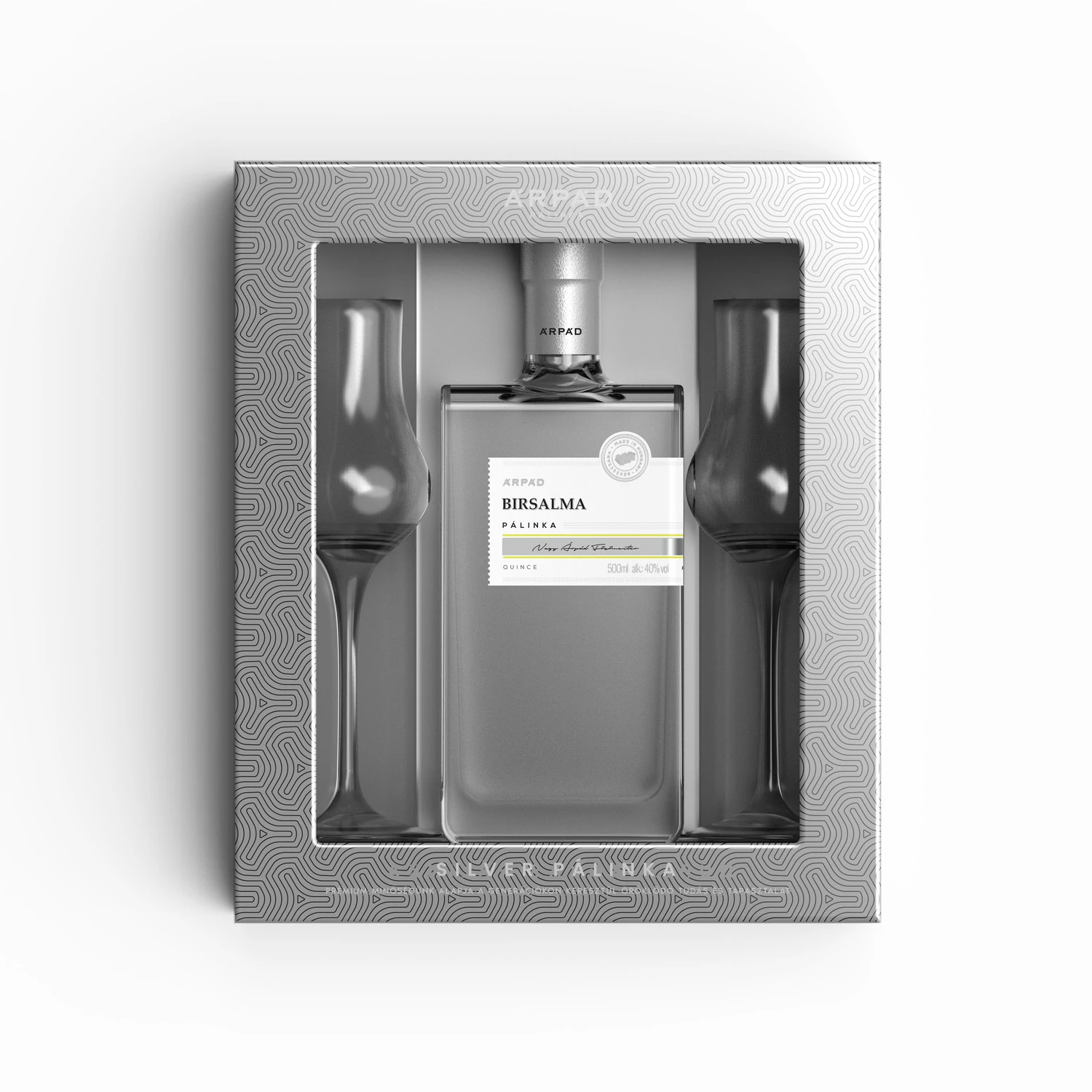 Silver Birsalma Pálinka ablakos díszdobozban 0.5L+ 2 db Tulipán pálinkáspohár  (40%)